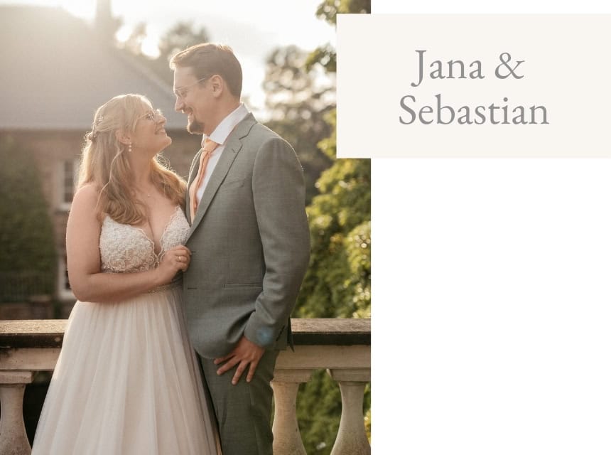 Hochzeitsfotografie von Jana & Sebastian im romantischen Sonnenlicht. Professionelle Hochzeitsfotos für euren besonderen Tag.